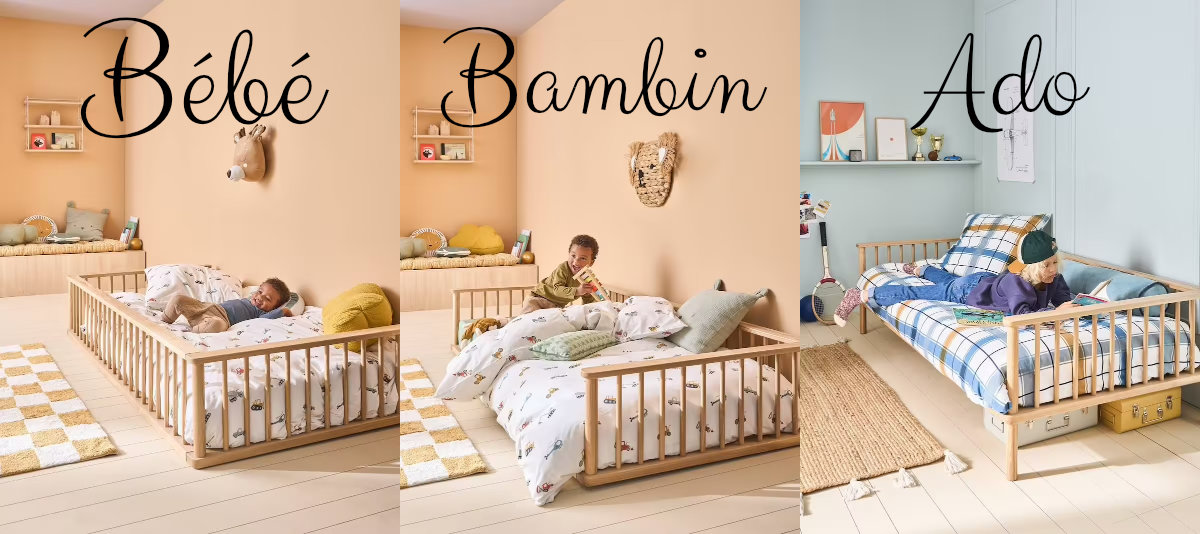 Liste de naissance écologique : lit évolutif enfant Vertbaudet en bois massif Mikado